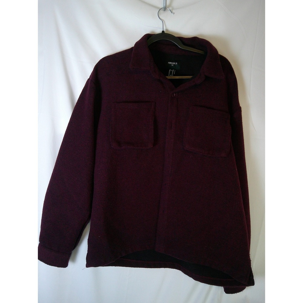 Forever 21 Mens Burgundy Fleece‎ Shirt Jacket Shacket Maroon Size M Medium